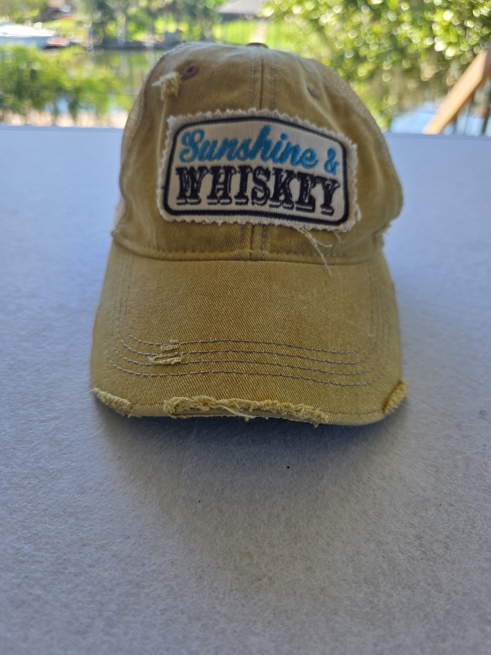 Coastal Cowgirl HM Sunshine & Whiskey Distressed Trucker Hat Yellow & White